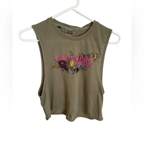 Gymshark Floral Cropped Green Sleeveless Tank Top Shirt Size Small - Picture 2 of 5